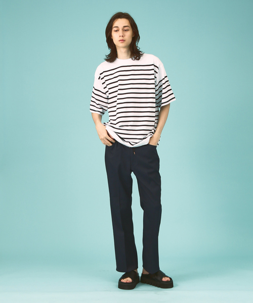 MONT KEMMEL（モンケメル）の「【MONTKEMMEL / モンケメル】オーバーサイズ クルーネック/パネルボーダー /バスクTシャツ/ユニセックス（Tシャツ/カットソー・メンズ・グリーン/ホワイト系その他/ホワイト系その他2/ブラック・M/L/XL）」の20枚目の写真