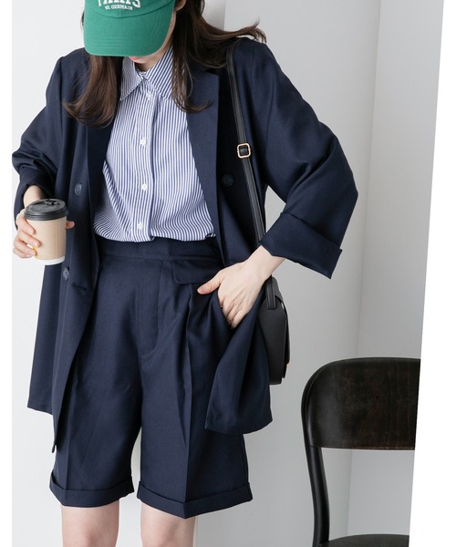 BONLECILL（ボンルシール）の「【セットアップ対応】センタープレスバミューダパンツ（その他パンツ・レディース・チャコールグレー/ブルー/ネイビー/ブラック/ベージュ/ブラウン系1・M/L）」の5枚目の写真