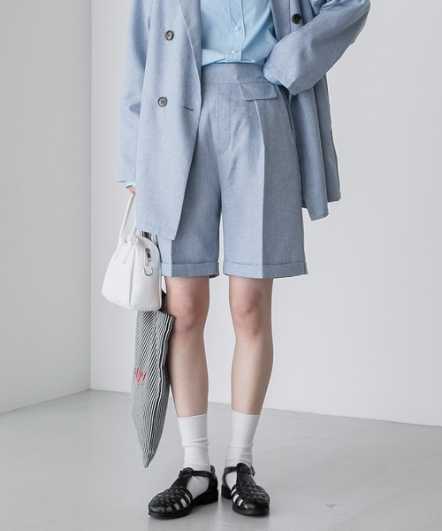 BONLECILL（ボンルシール）の「【セットアップ対応】センタープレスバミューダパンツ（その他パンツ・レディース・チャコールグレー/ブルー/ネイビー/ブラック/ベージュ/ブラウン系1・M/L）」の6枚目の写真