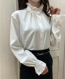 TOKYO SHIRTS | COFREX フリル衿 キャンディー長袖ブラウス(ビジネスシャツ)
