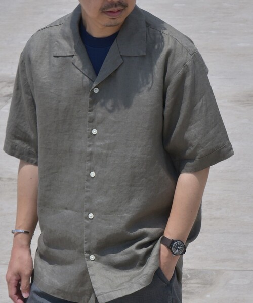 SHIPS any（シップス エニィ）の「SHIPS any: 〈洗濯機可能〉オーガニック リネン オープンカラー 半袖 シャツ◇（シャツ/ブラウス・メンズ・オリーブ/ブルー/グリーン/レンガ・SMALL/MEDIUM/LARGE/X-LARGE）」の2枚目の写真