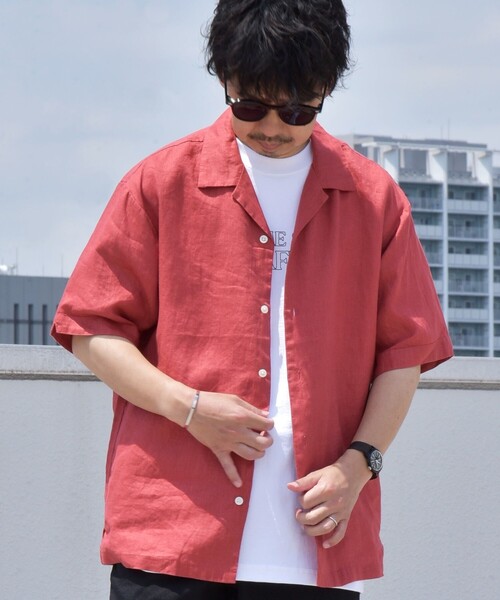 SHIPS any（シップス エニィ）の「SHIPS any: 〈洗濯機可能〉オーガニック リネン オープンカラー 半袖 シャツ◇（シャツ/ブラウス・メンズ・オリーブ/ブルー/グリーン/レンガ・SMALL/MEDIUM/LARGE/X-LARGE）」の4枚目の写真