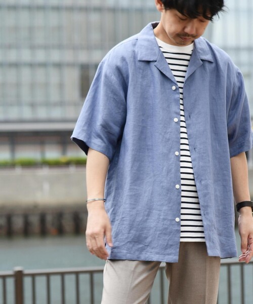 SHIPS any（シップス エニィ）の「SHIPS any: 〈洗濯機可能〉オーガニック リネン オープンカラー 半袖 シャツ◇（シャツ/ブラウス・メンズ・オリーブ/ブルー/グリーン/レンガ・SMALL/MEDIUM/LARGE/X-LARGE）」の3枚目の写真