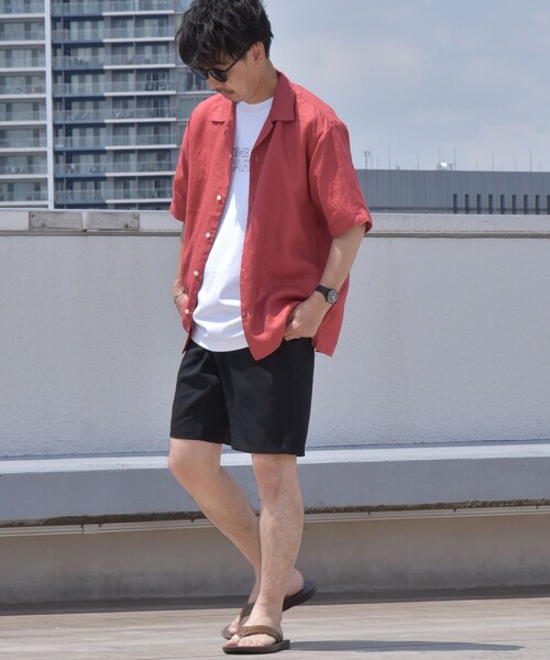 SHIPS any（シップス エニィ）の「SHIPS any: 〈洗濯機可能〉オーガニック リネン オープンカラー 半袖 シャツ◇（シャツ/ブラウス・メンズ・オリーブ/ブルー/グリーン/レンガ・SMALL/MEDIUM/LARGE/X-LARGE）」の5枚目の写真