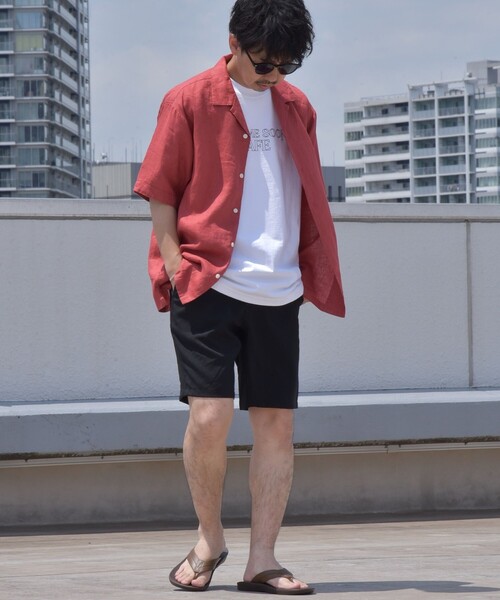 SHIPS any（シップス エニィ）の「SHIPS any: 〈洗濯機可能〉オーガニック リネン オープンカラー 半袖 シャツ◇（シャツ/ブラウス・メンズ・オリーブ/ブルー/グリーン/レンガ・SMALL/MEDIUM/LARGE/X-LARGE）」の6枚目の写真