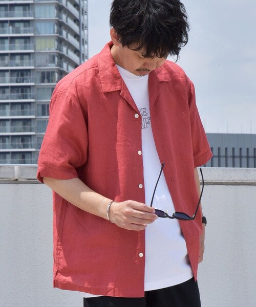 SHIPS any（シップス エニィ）の「SHIPS any: 〈洗濯機可能〉オーガニック リネン オープンカラー 半袖 シャツ◇（シャツ/ブラウス・メンズ・オリーブ/ブルー/グリーン/レンガ・SMALL/MEDIUM/LARGE/X-LARGE）」の7枚目の写真