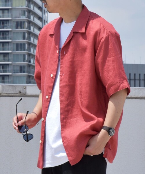 SHIPS any（シップス エニィ）の「SHIPS any: 〈洗濯機可能〉オーガニック リネン オープンカラー 半袖 シャツ◇（シャツ/ブラウス・メンズ・オリーブ/ブルー/グリーン/レンガ・SMALL/MEDIUM/LARGE/X-LARGE）」の8枚目の写真