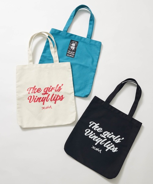 X-girl（エックスガール）の「VINYL LIP FACE CANVAS TOTE BAG（トートバッグ・レディース・ブルー/ブラック/ホワイト・ONE SIZE）」の11枚目の写真