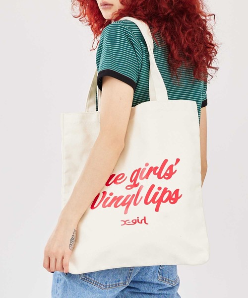 X-girl（エックスガール）の「VINYL LIP FACE CANVAS TOTE BAG（トートバッグ・レディース・ブルー/ブラック/ホワイト・ONE SIZE）」の12枚目の写真