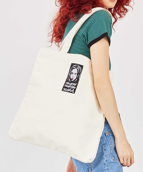X-girl（エックスガール）の「VINYL LIP FACE CANVAS TOTE BAG（トートバッグ・レディース・ブルー/ブラック/ホワイト・ONE SIZE）」の9枚目の写真