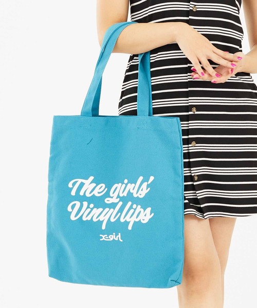 X-girl（エックスガール）の「VINYL LIP FACE CANVAS TOTE BAG（トートバッグ・レディース・ブルー/ブラック/ホワイト・ONE SIZE）」の5枚目の写真