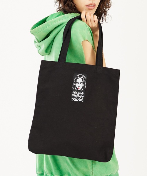 X-girl（エックスガール）の「VINYL LIP FACE CANVAS TOTE BAG（トートバッグ・レディース・ブルー/ブラック/ホワイト・ONE SIZE）」の10枚目の写真