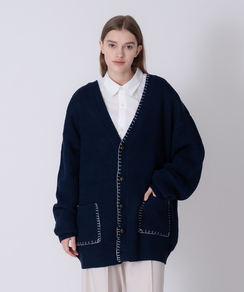 STONE  ネイビー カーディガン ONCILY（オンシェリー）の「STITCH LOOSE CARDIGAN / ステッチルーズ