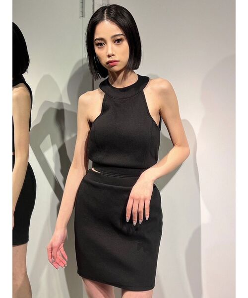 GYDA ZIPノースリーブタイトワンピース ライトグレーテレコタイトワンピース GYDA ZIPノースリーブタイトワンピース ライトグレーテレコ