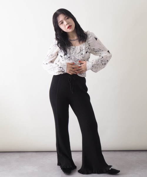 Bloom Closet(ブルームクローゼット)の「イージーリブニットフリルパンツ(その他パンツ・レディース・ブラック/アイボリー・FREE)」の9枚目の写真