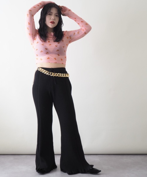 Bloom Closet(ブルームクローゼット)の「イージーリブニットフリルパンツ(その他パンツ・レディース・ブラック/アイボリー・FREE)」の8枚目の写真