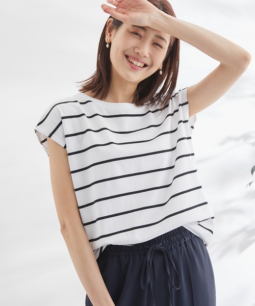 ROPE' PICNIC(ロペピクニック)の「汗染み防止/オーガニックコットンゼロスリーブTシャツ(Tシャツ/カットソー・レディース・ブラック/ホワイト/オフホワイト/ホワイト系その他5/ブルー・38)」の4枚目の写真