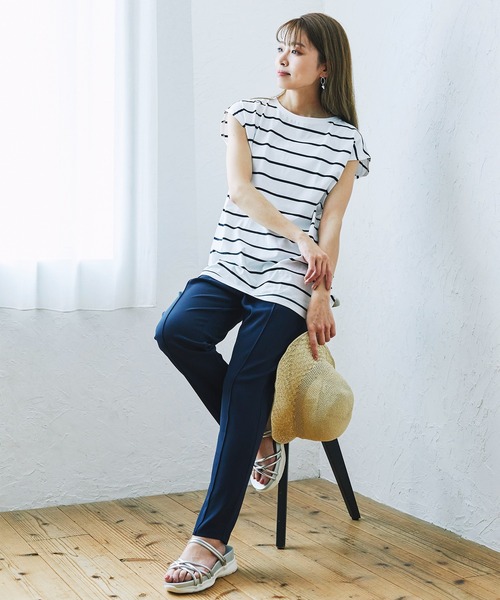 ROPE' PICNIC(ロペピクニック)の「汗染み防止/オーガニックコットンゼロスリーブTシャツ(Tシャツ/カットソー・レディース・ブラック/ホワイト/オフホワイト/ホワイト系その他5/ブルー・38)」の9枚目の写真