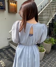 パフスリーブシアーロングワンピース