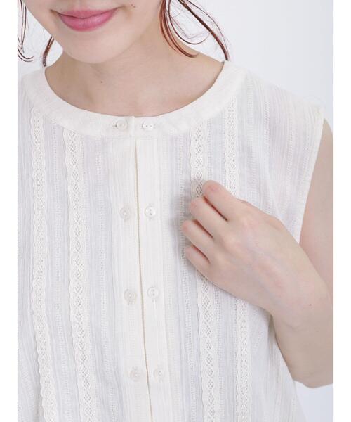 Samansa Mos2（サマンサ モスモス）の「ドビーダブル釦レースブラウス（シャツ/ブラウス・レディース・キナリ/ベージュ/ブラック・F）」の5枚目の写真