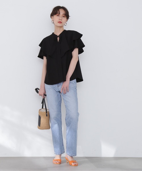 N.（N. Natural Beauty Basic）（エヌエヌナチュラルビューティーベーシック）の「◆ラッフルブラウス（シャツ/ブラウス・レディース・ブラック/オフホワイト/ブルー・MEDIUM）」の11枚目の写真