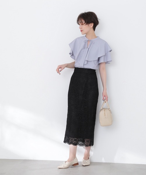 N.（N. Natural Beauty Basic）（エヌエヌナチュラルビューティーベーシック）の「◆ラッフルブラウス（シャツ/ブラウス・レディース・ブラック/オフホワイト/ブルー・MEDIUM）」の12枚目の写真