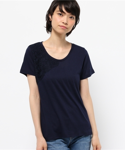 OUTLET(アウトレット)の「【CIAOPANIC TYPY】レースTシャツ(Tシャツ/カットソー・レディース・ネイビー/ホワイト・FREE)」の1枚目の写真