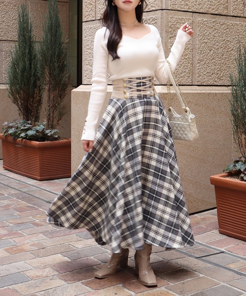 ROYAL PARTY（ロイヤルパーティー）の「ウォッシャブルオープンネック長袖ニットトップス（ニット/セーター・レディース・ボルドー/オフホワイト/ピンク/ブラック/マルチ・FREE）」の13枚目の写真