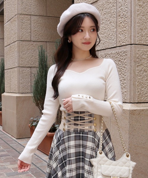 ROYAL PARTY（ロイヤルパーティー）の「ウォッシャブルオープンネック長袖ニットトップス（ニット/セーター・レディース・ボルドー/オフホワイト/ピンク/ブラック/マルチ・FREE）」の11枚目の写真