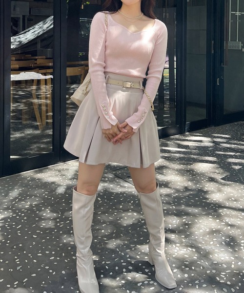 ROYAL PARTY（ロイヤルパーティー）の「ウォッシャブルオープンネック長袖ニットトップス（ニット/セーター・レディース・ボルドー/オフホワイト/ピンク/ブラック/マルチ・FREE）」の19枚目の写真