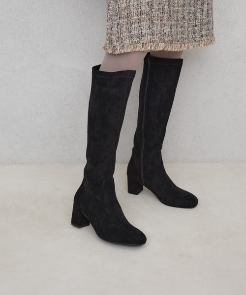 Launa lea（ラウナレア）の「スクエアトゥストレッチロングブーツ(S140)（ブーツ・レディース・アイボリー/ブラック/グレイッシュベージュ/ブラック系その他・S/L/LL/M）」の3枚目の写真