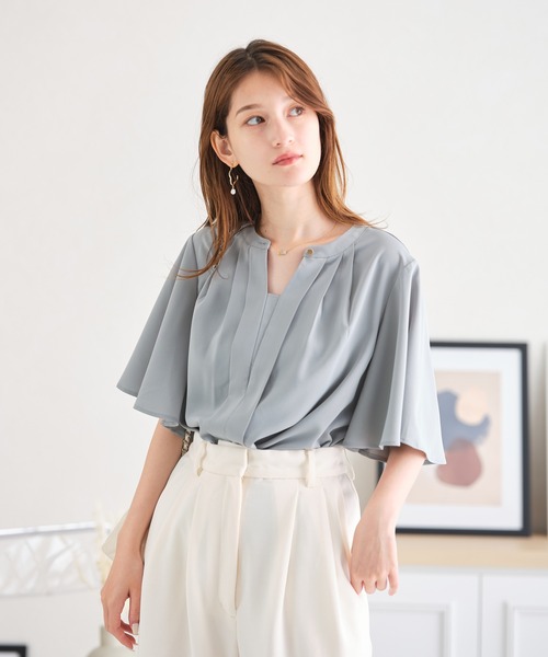 acro（アクロ）の「2WAYフロントタックデザインフレアスリーブブラウス/AC3512（シャツ/ブラウス・レディース・ホワイト/ブラック/パープル/グリーン・ﾌﾘ-）」の16枚目の写真