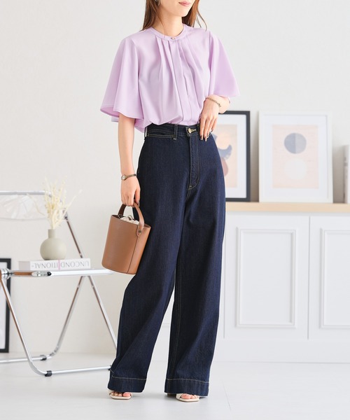 acro（アクロ）の「2WAYフロントタックデザインフレアスリーブブラウス/AC3512（シャツ/ブラウス・レディース・ホワイト/ブラック/パープル/グリーン・ﾌﾘ-）」の9枚目の写真