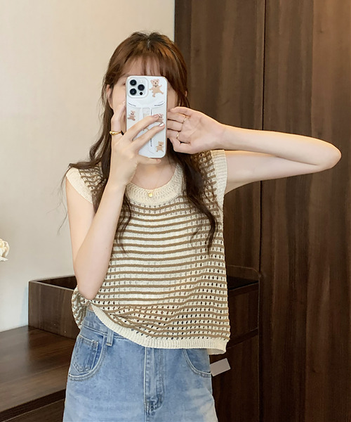 Girly Doll（ガーリードール）の「透かし編みボーダーノースリーブ