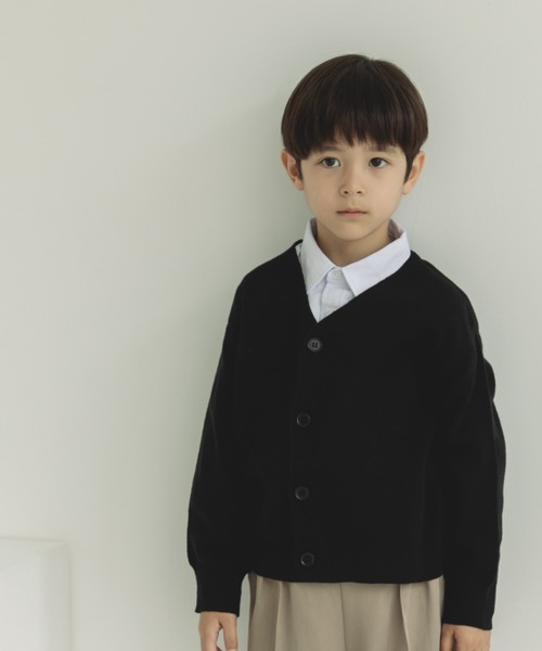 pairmanon(ペアマノン)の「Vネック 前開き ニット カーディガン(カーディガン/ボレロ・キッズ・ブラウン/ブラック・L/XS/S/M)」の1枚目の写真