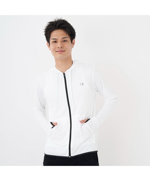 Ocean Pacific（オーシャンパシフィック）の「Ocean Pacific オーシャンパシフィック 水陸両用 水着 UVカット フード付き フルジップ 長袖 パーカー ラッシュガード（ラッシュガード・メンズ・ホワイト/ブラック・M/L/XL）」の12枚目の写真