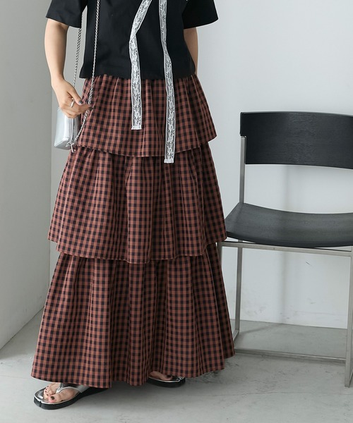 forksy.】ギンガムチェックティアードスカート（スカート）｜forksy