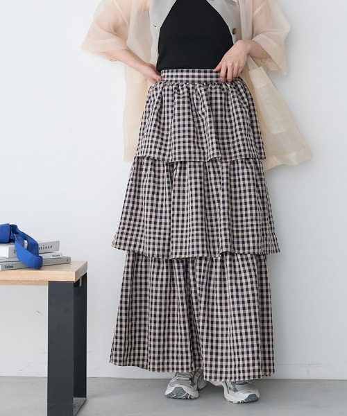 エムズグレイシー　新品♡2024夏　定番ギンガムチェック柄ティアードスカート38 M'S GRACY 2024 Summer Collection | msgracy