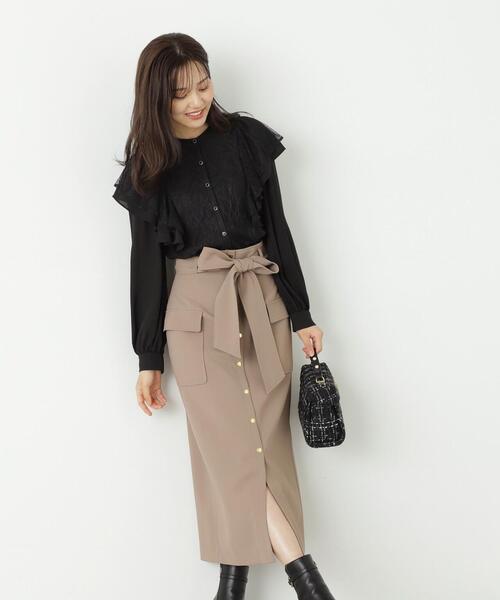 PROPORTION BODY DRESSING（プロポーションボディドレッシング）の「ラッフルレースブラウス / 1213210900（シャツ/ブラウス・レディース・ピンク/ホワイト系その他/ブラック・MEDIUM/SMALL）」の7枚目の写真