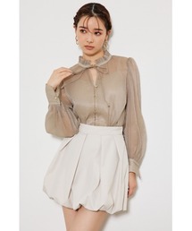 rienda | フリルネックパフスリーブブラウス(シャツ/ブラウス)