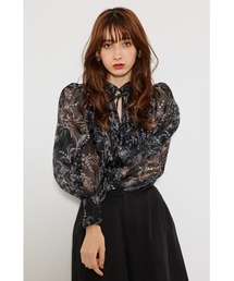 rienda | フリルネックパフスリーブブラウス(シャツ/ブラウス)