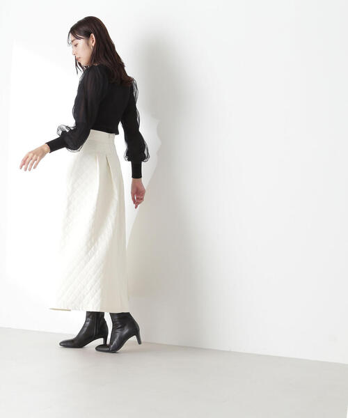 NATURAL BEAUTY BASIC（ナチュラルビューティーベーシック）の「◇チュールスリーブドッキングニット（ニット/セーター・レディース・ブラウン/オフホワイト/ブラック/ブルー・FREE）」の13枚目の写真