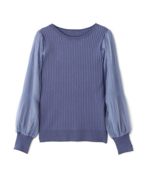 NATURAL BEAUTY BASIC（ナチュラルビューティーベーシック）の「◇チュールスリーブドッキングニット（ニット/セーター・レディース・ブラウン/オフホワイト/ブラック/ブルー・FREE）」の5枚目の写真