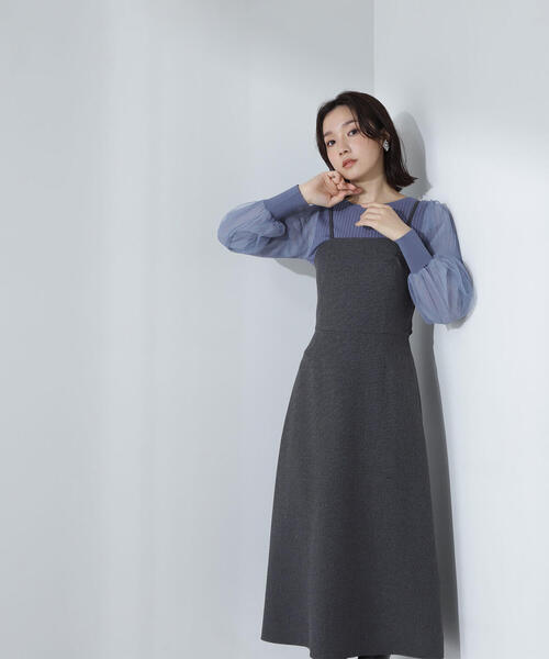 NATURAL BEAUTY BASIC（ナチュラルビューティーベーシック）の「◇チュールスリーブドッキングニット（ニット/セーター・レディース・ブラウン/オフホワイト/ブラック/ブルー・FREE）」の7枚目の写真