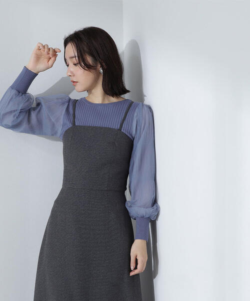 NATURAL BEAUTY BASIC（ナチュラルビューティーベーシック）の「◇チュールスリーブドッキングニット（ニット/セーター・レディース・ブラウン/オフホワイト/ブラック/ブルー・FREE）」の8枚目の写真