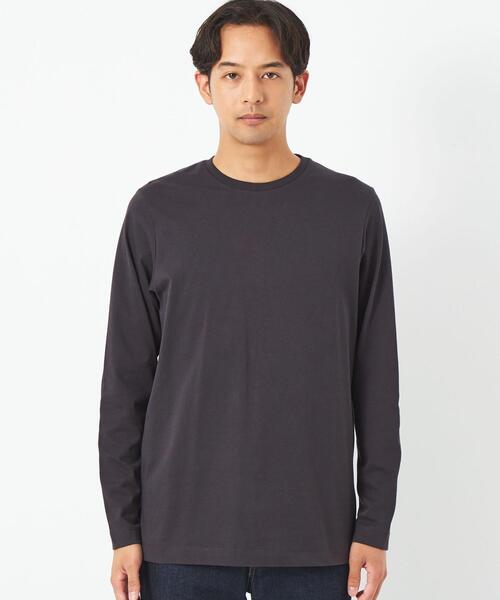 green label relaxing（グリーンレーベルリラクシング）の「スパニッシュピマ ミックス クルーネック 長袖 カットソー（Tシャツ/カットソー・メンズ・グレー/ホワイト/ダークグレー・M/XL/S/XXL/L）」の4枚目の写真