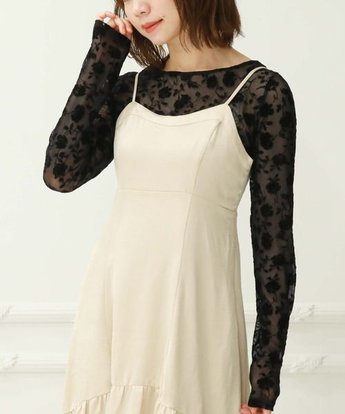 archives（アルシーヴ）の「バックシャン花柄フロッキーチュールＴＯＰＳ（Tシャツ/カットソー・レディース・オフホワイト/ブラック・MEDIUM）」の11枚目の写真