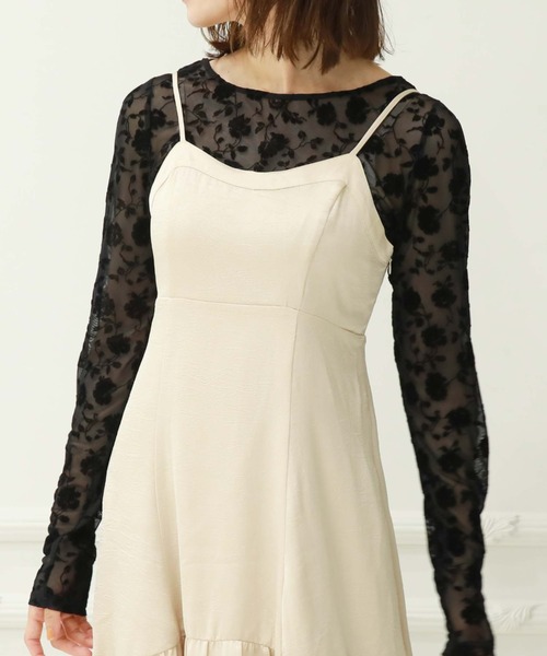 archives（アルシーヴ）の「バックシャン花柄フロッキーチュールＴＯＰＳ（Tシャツ/カットソー・レディース・オフホワイト/ブラック・MEDIUM）」の13枚目の写真