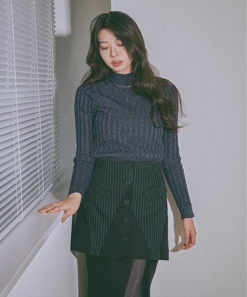 Ezick(エジック)の「Layered ashime stripe スカートベルト(ベルト・レディース・ブラック/ネイビー・FREE)」の6枚目の写真