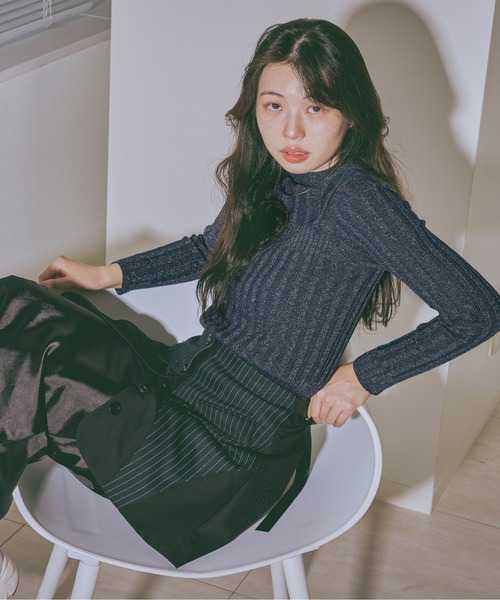 Ezick(エジック)の「Layered ashime stripe スカートベルト(ベルト・レディース・ブラック/ネイビー・FREE)」の13枚目の写真